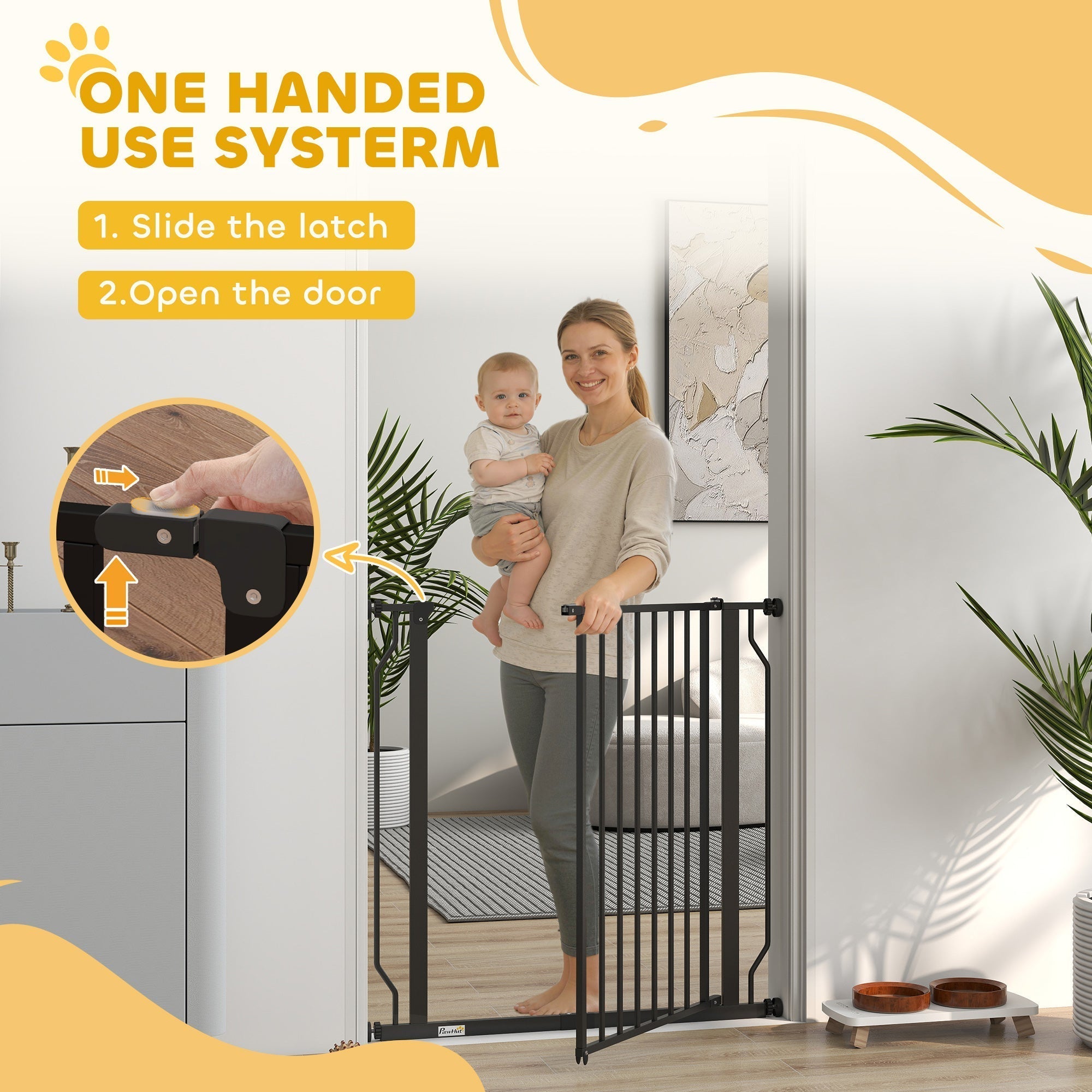 PawHut Extra Wide Dog Gate, with Door Pressure, for Doorways, Hallways, Staircases - Black