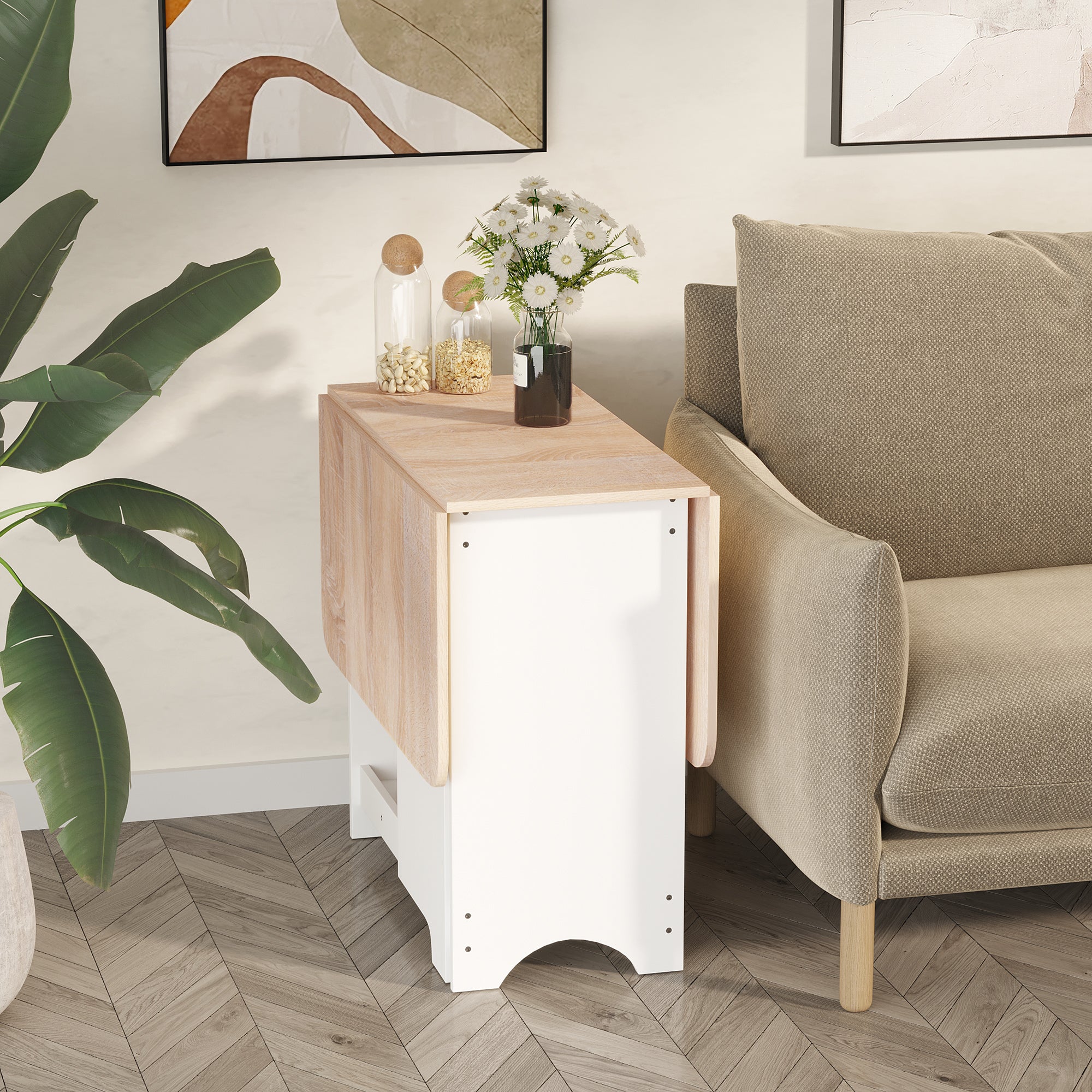 HOMCOM Foldable Dining Table Drop-Leaf Folding Desk Side Console with Storage Shelf for Kitchen,Dining Room