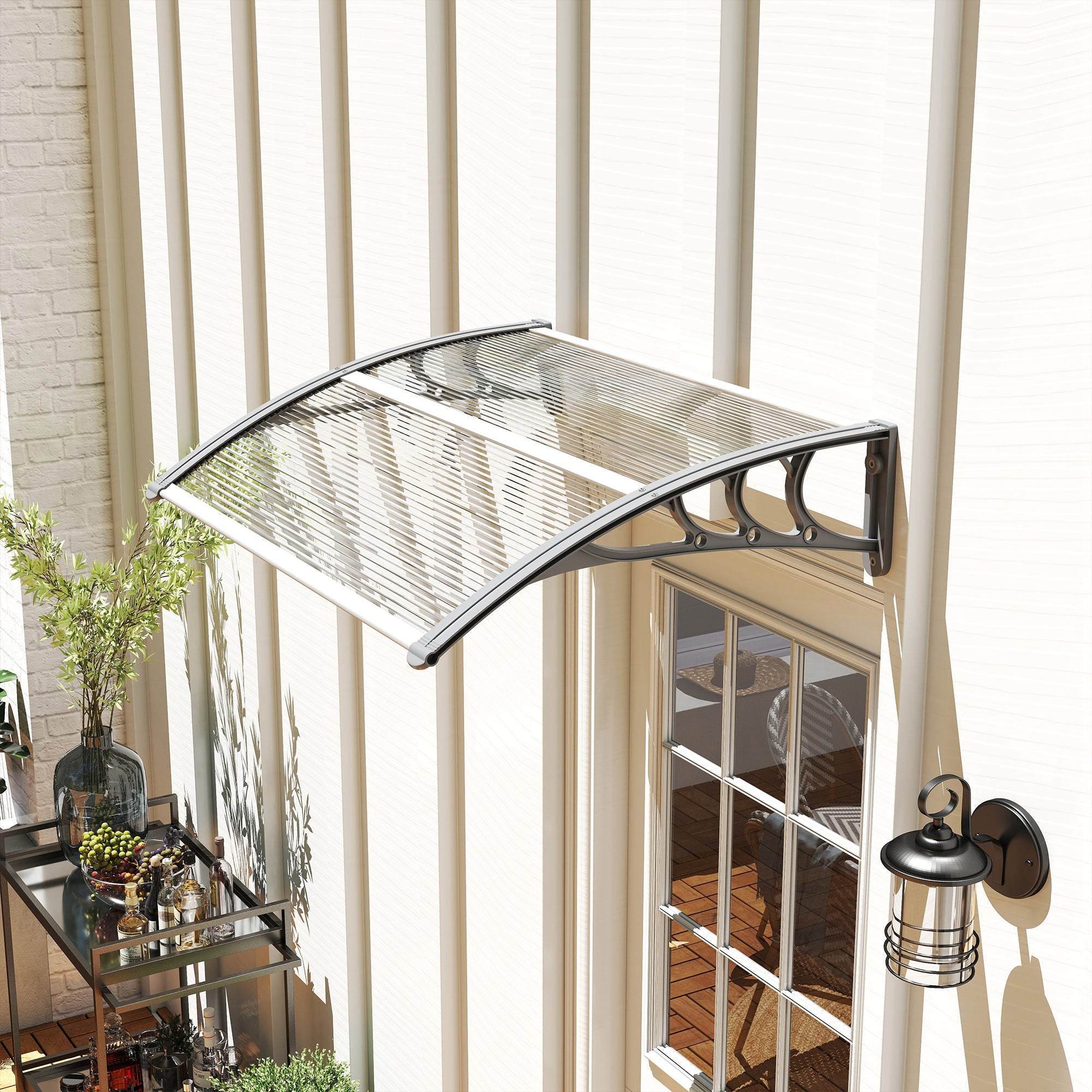 Outsunny Front Door Canopy Outdoor Awning Aluminium Rigid Plastic Polycarbonate Rain Shelter UV Water Rain Resistant 100 x 75cm Clear