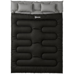 Outsunny Double Sleeping Bag with 2 Pillows, 220 x 160 cm Extra-Large Sleeping Bag for Adults, Black