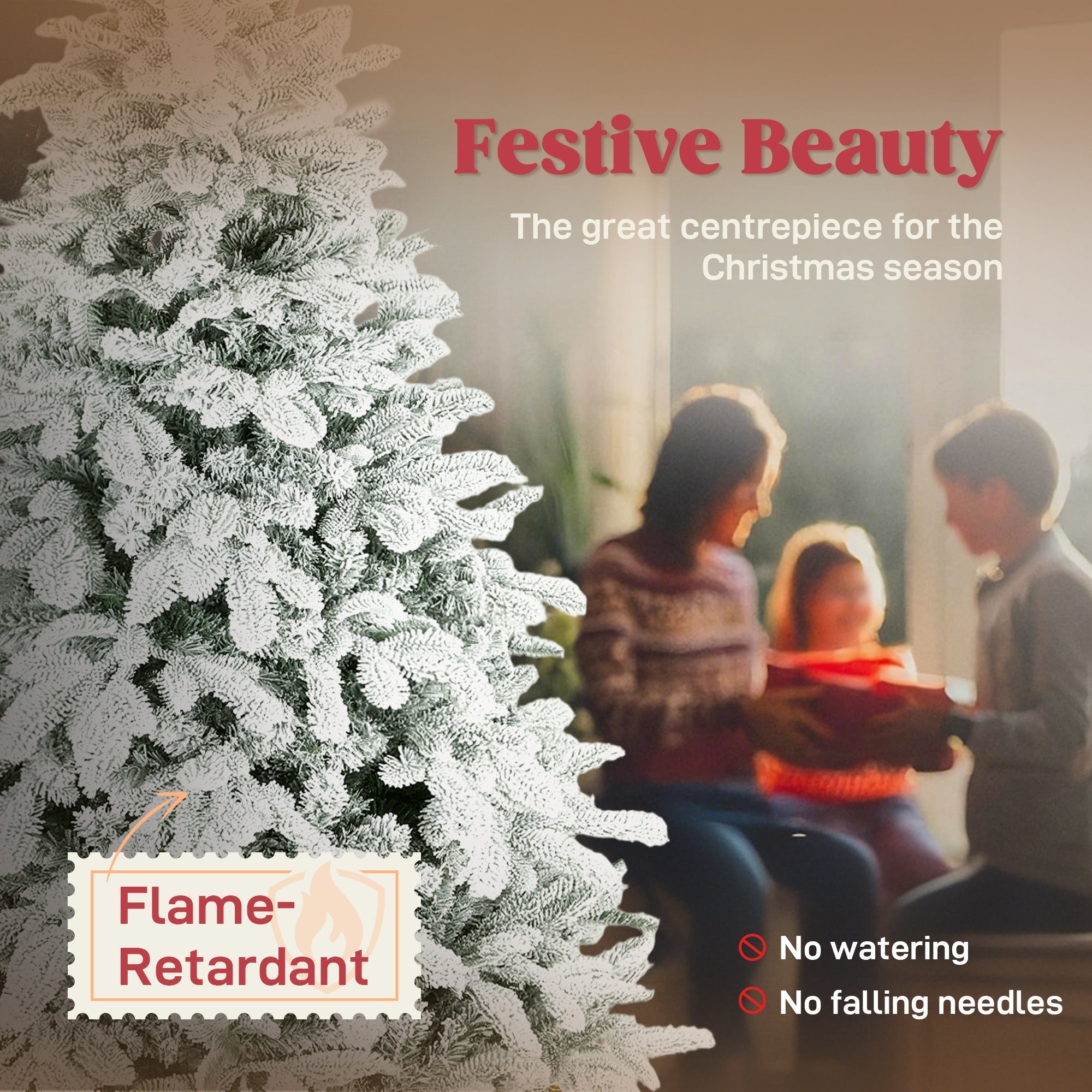 HOMCOM 6 ft Artificial Flocked Christmas Tree with 1182 Branches, Hinged Xmas Tree with Foldable Metal Stand, Easy Assembly for Home Office Decor