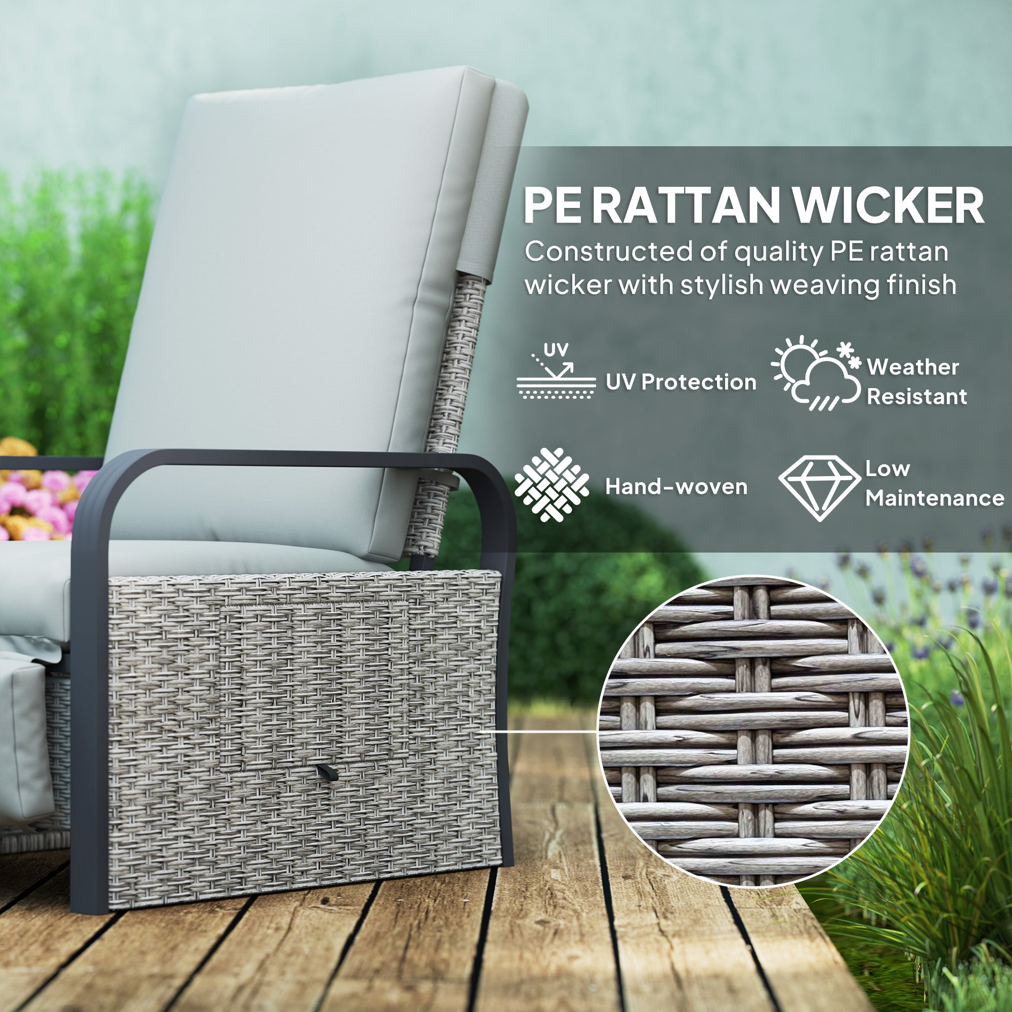 Outsunny 140√Ç¬∞ Reclining Rattan Armchair - Mixed Grey