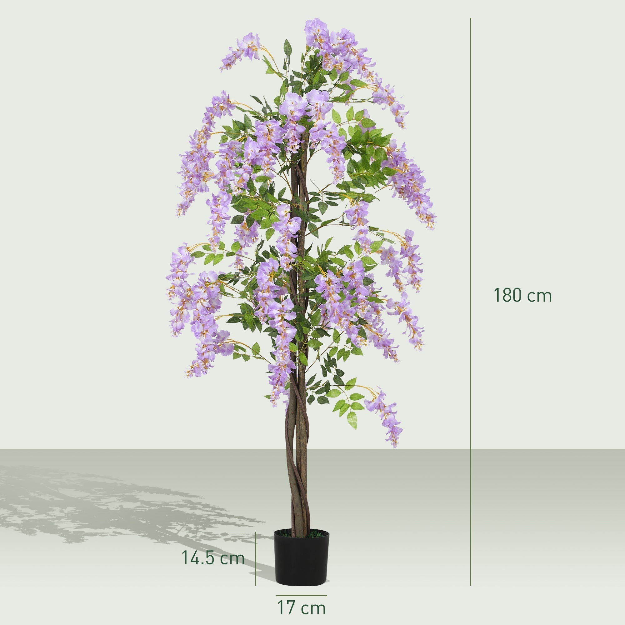HOMCOM 180cm Ficus Artificial Tree, Fake Wisteria Tree in Nursery Pot, Indoor Greenery Tall Faux Floor Plant for Living Room Office Decor, Purple