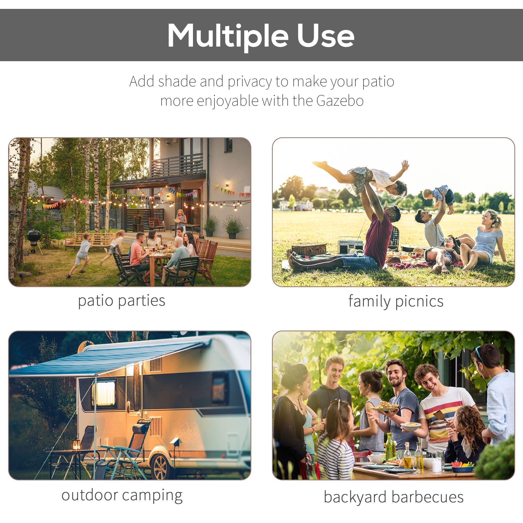 Outsunny 3 x 2.5 Patio Metal Gazebo Metal Frame Pergola with Extendable Canopy for Family Outdoor Shelter, Charcoal Grey