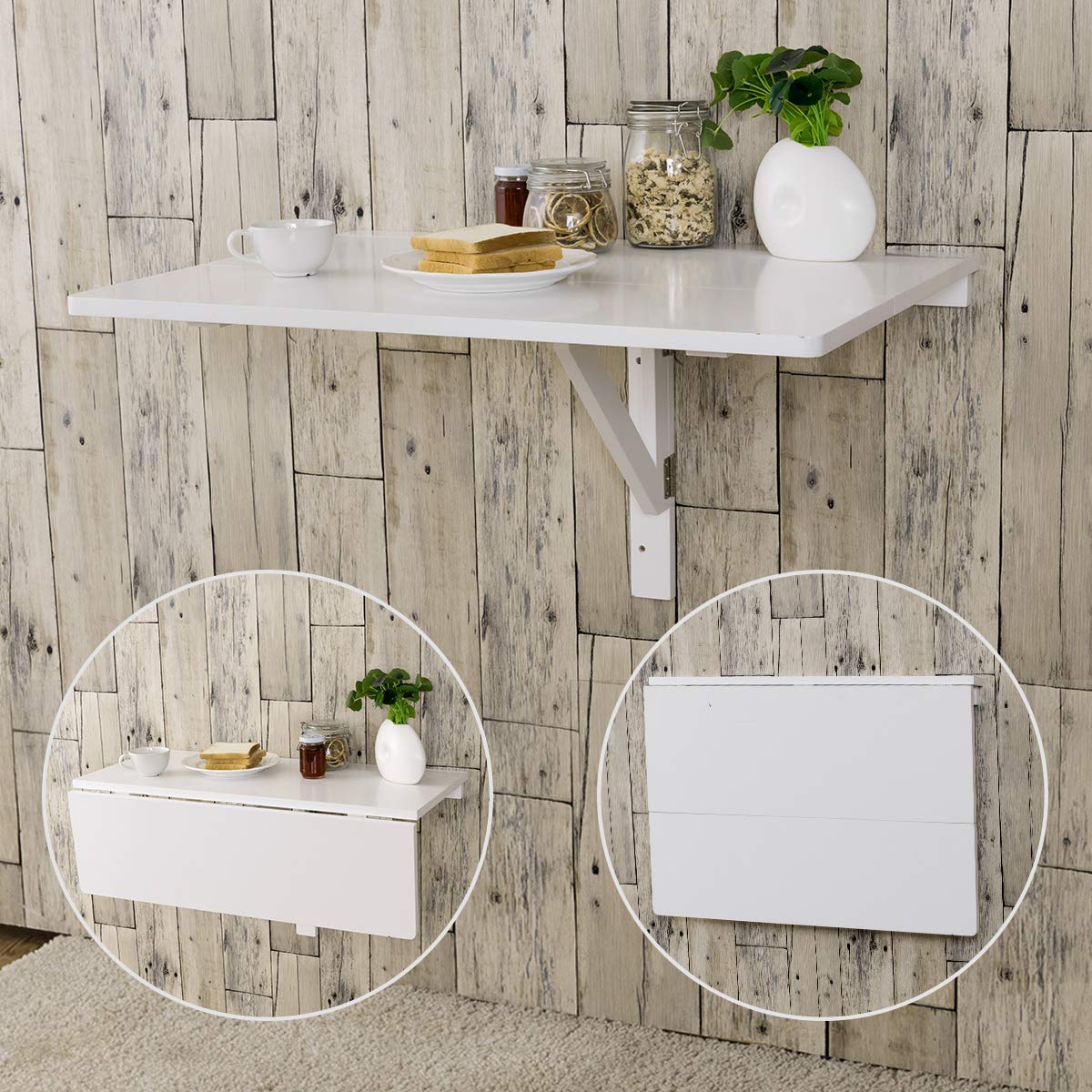 Wooden Folding Wall-Mounted Drop Leaf Table-White