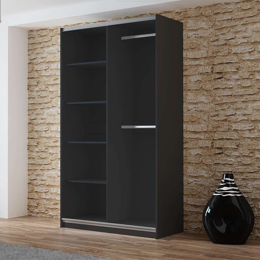 Black Mirrored Sliding Door Wardrobe 120cm – OXFORD