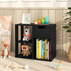 3-Cube Wooden Storage Shelf with Drawer-Black
