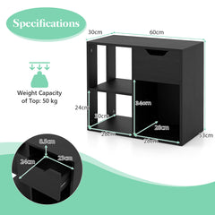 3-Cube Wooden Storage Shelf with Drawer-Black