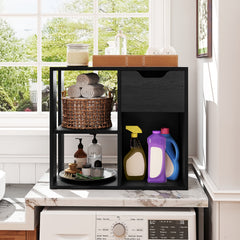 3-Cube Wooden Storage Shelf with Drawer-Black