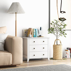 3-Drawer Wooden Dresser Chest of Drawers with Round Metal Knobs-White
