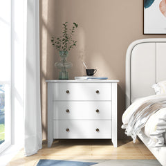 3-Drawer Wooden Dresser Chest of Drawers with Round Metal Knobs-White