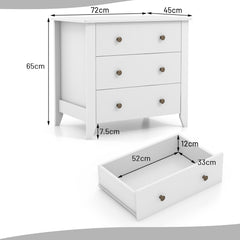 3-Drawer Wooden Dresser Chest of Drawers with Round Metal Knobs-White