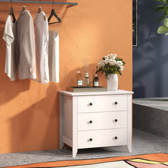 3-Drawer Wooden Dresser Chest of Drawers with Round Metal Knobs-White