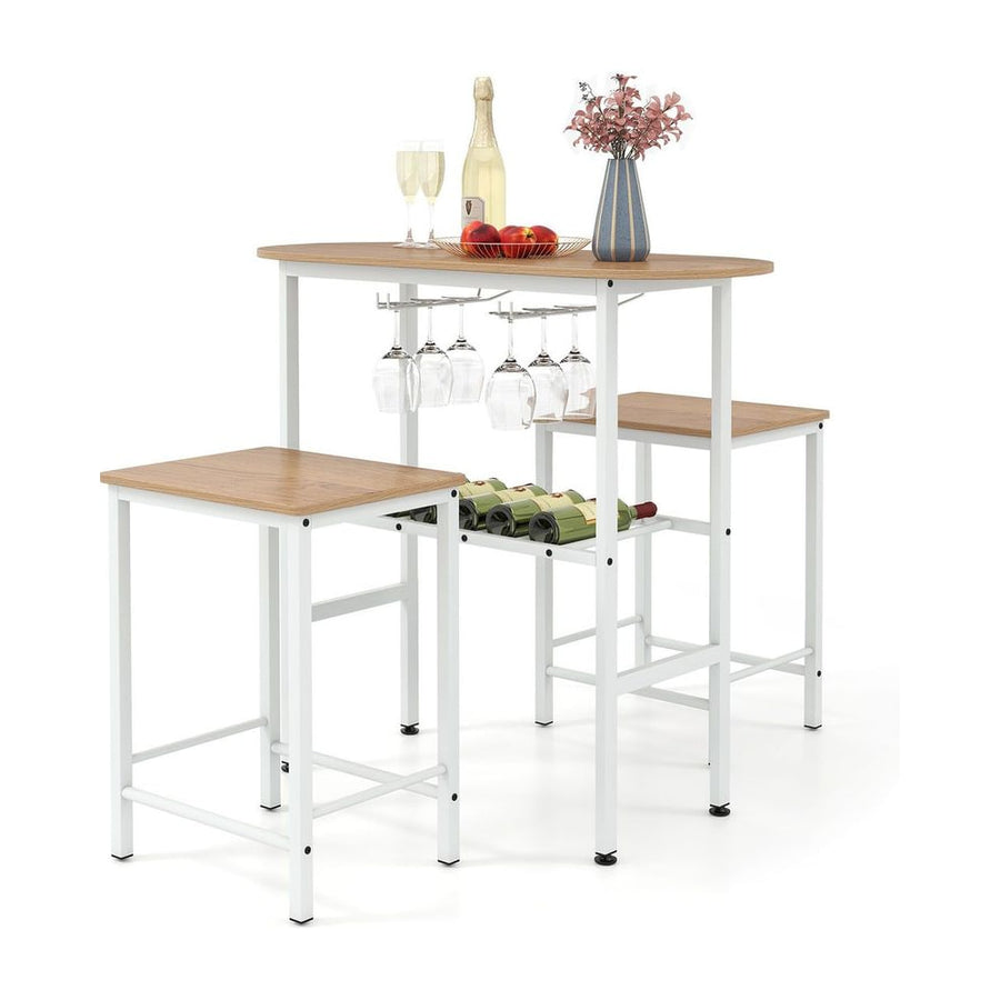 3 Piece Counter Height Table Set Oval Dining Table and 2 Stools-Natural