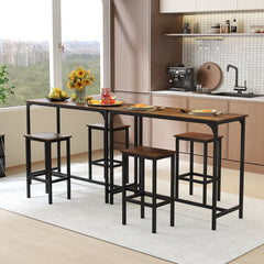 3-Piece Dining Table Set with High Top Rectangular Pub Table and Chairs-Rustic Brown