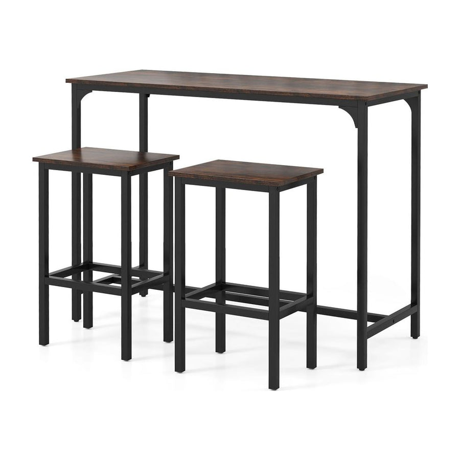 3-Piece Dining Table Set with High Top Rectangular Pub Table and Chairs-Rustic Brown