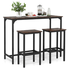 3-Piece Dining Table Set with High Top Rectangular Pub Table and Chairs-Rustic Brown