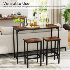 3-Piece Dining Table Set with High Top Rectangular Pub Table and Chairs-Rustic Brown