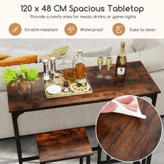 3-Piece Dining Table Set with High Top Rectangular Pub Table and Chairs-Rustic Brown
