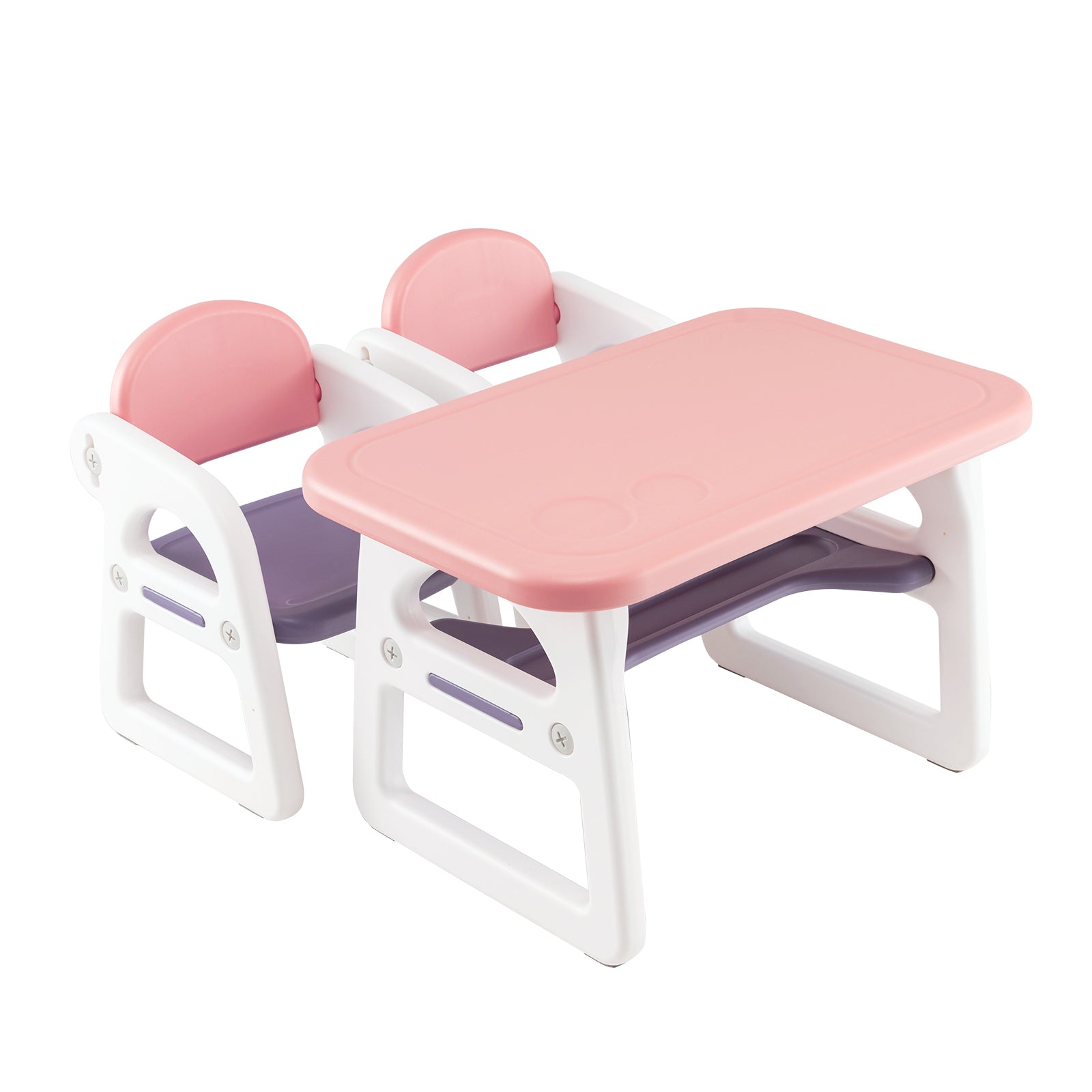 3-Piece Kids Table and Chairs Set with Storage Rack-Pink