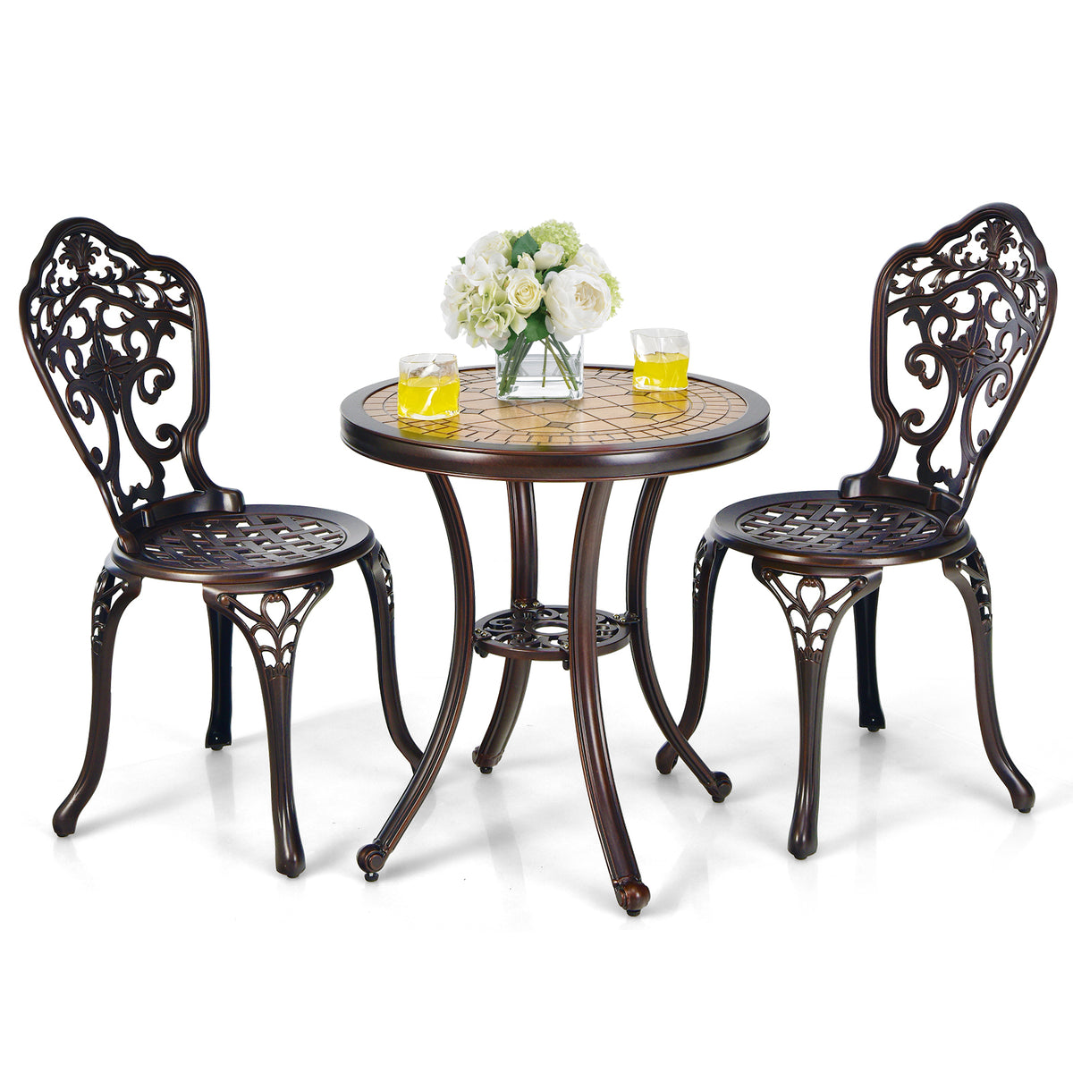 3 Pieces Patio Bistro Set for Porch Garden Poolside Backyard-Copper
