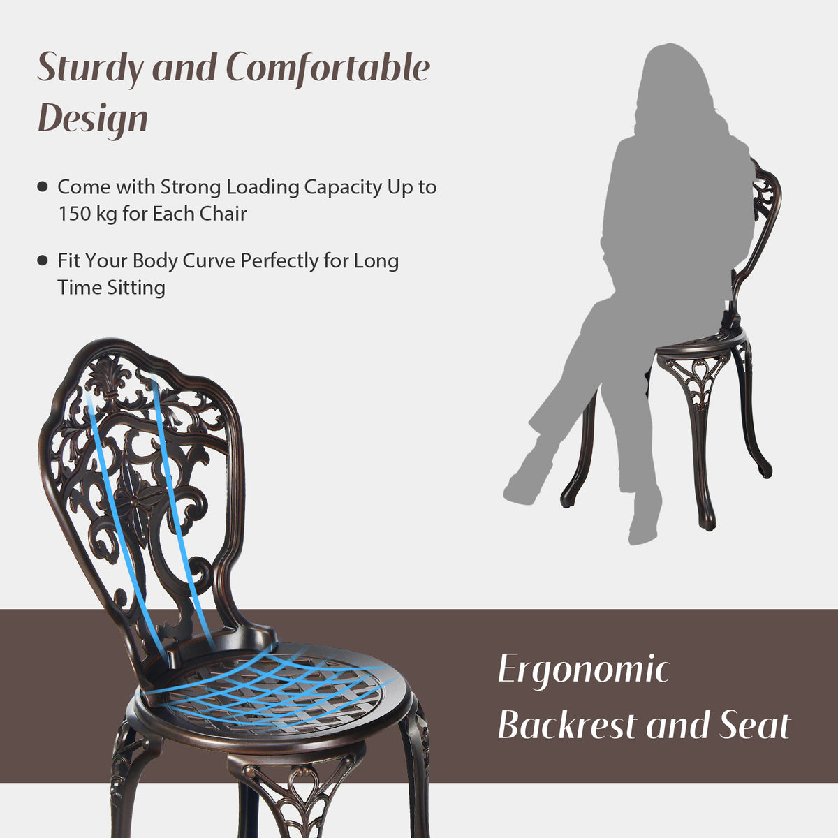 3 Pieces Patio Bistro Set for Porch Garden Poolside Backyard-Copper