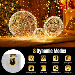 3 Pieces Lighted Christmas Balls with Light Color and 8 Dynamic Modes