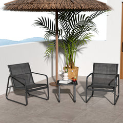 3 Pieces Patio Conversation Set with Breathable Fabric and Tempered Glass Tabletop-Black