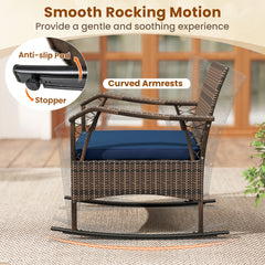 3 Pieces Rocking Bistro Set with Cushions for Porch-Navy