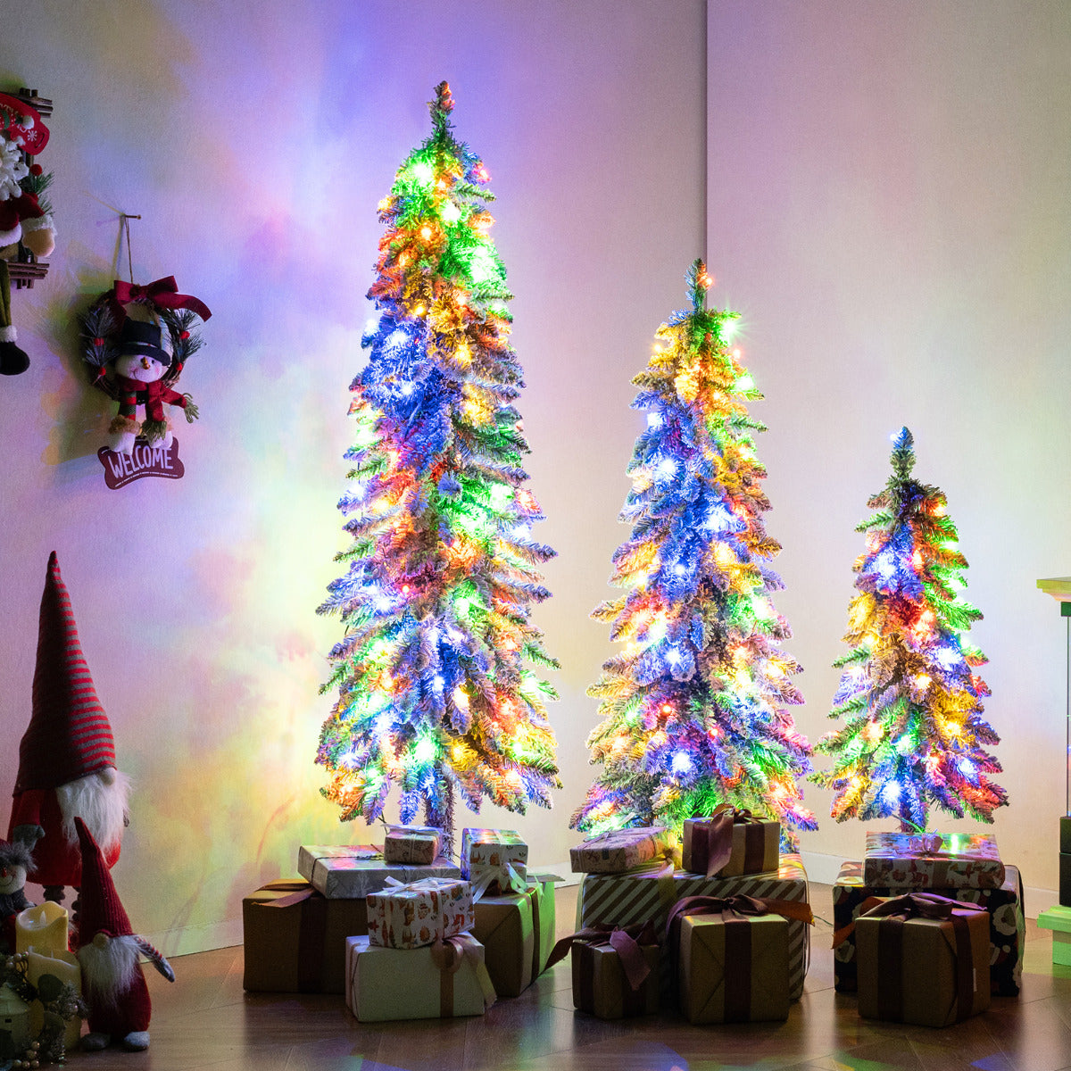 3' 4' 5' Artificial Christmas Tree Set with 115 + 207 + 275 Branch Tips and 50 + 100 + 150 Colorful LED Lights