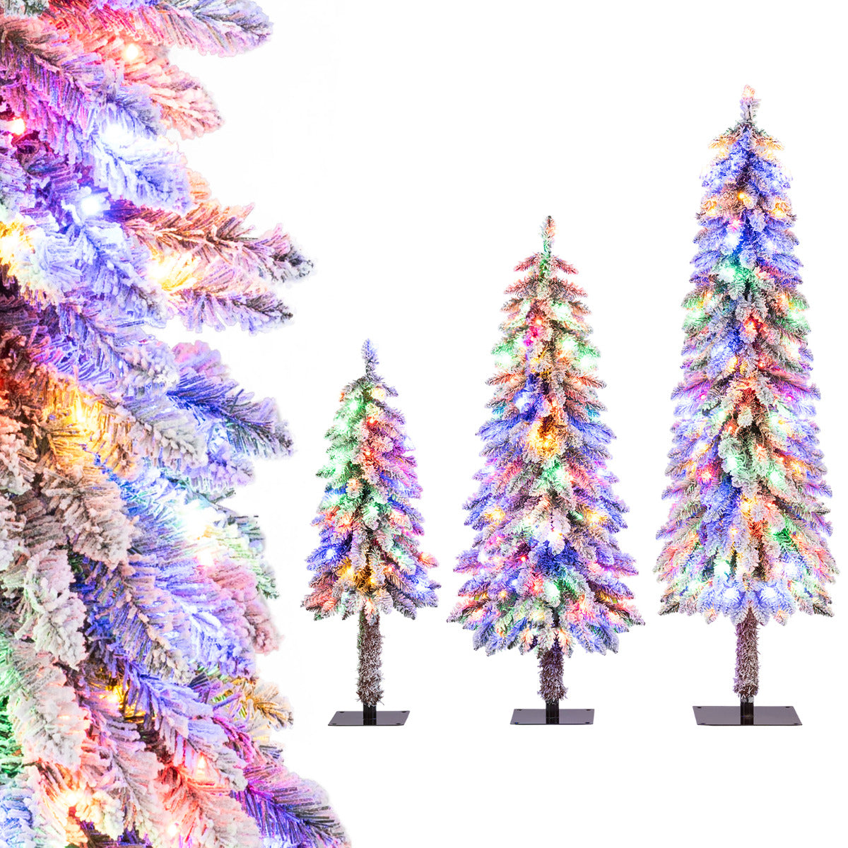 3' 4' 5' Artificial Christmas Tree Set with 115 + 207 + 275 Branch Tips and 50 + 100 + 150 Colorful LED Lights