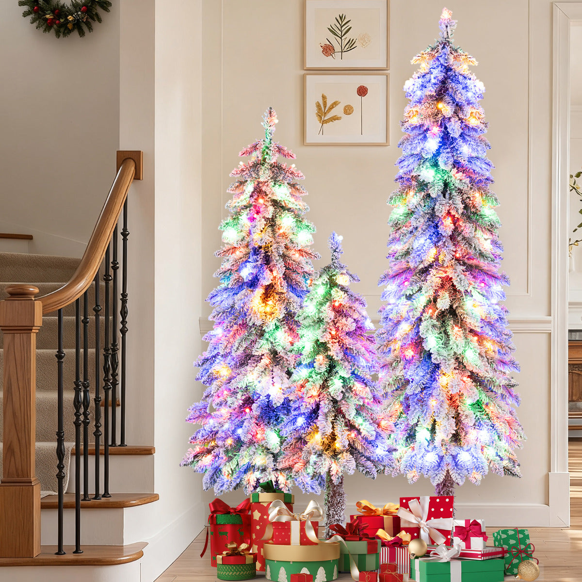 3' 4' 5' Artificial Christmas Tree Set with 115 + 207 + 275 Branch Tips and 50 + 100 + 150 Colorful LED Lights
