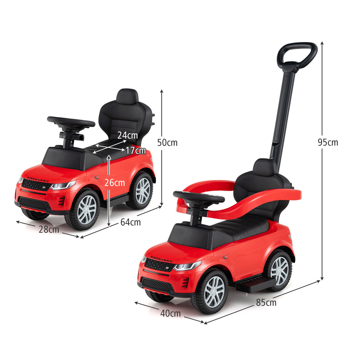 3 in 1 Push Car for Toddlers Licensed Land Rover Discovery Ride on Toy-Red