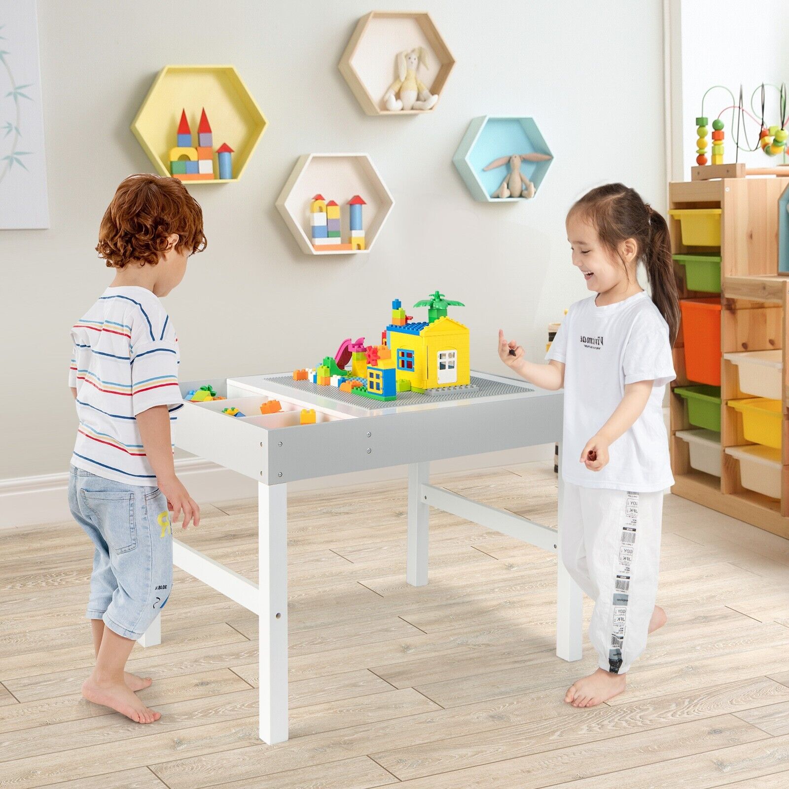 3-in-1 Wooden Kids Activity Table with Reversible and Removable Tabletop-White