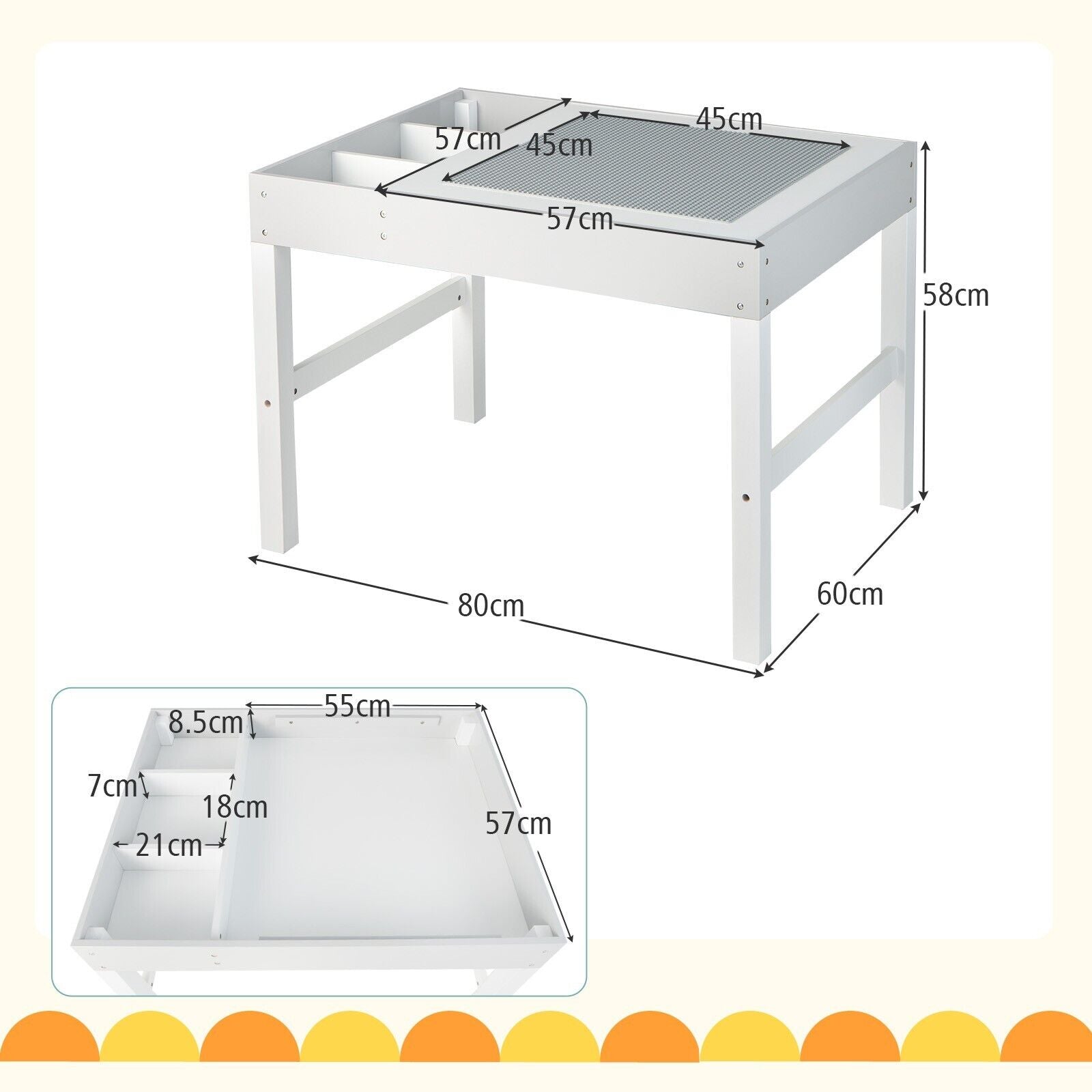 3-in-1 Wooden Kids Activity Table with Reversible and Removable Tabletop-White