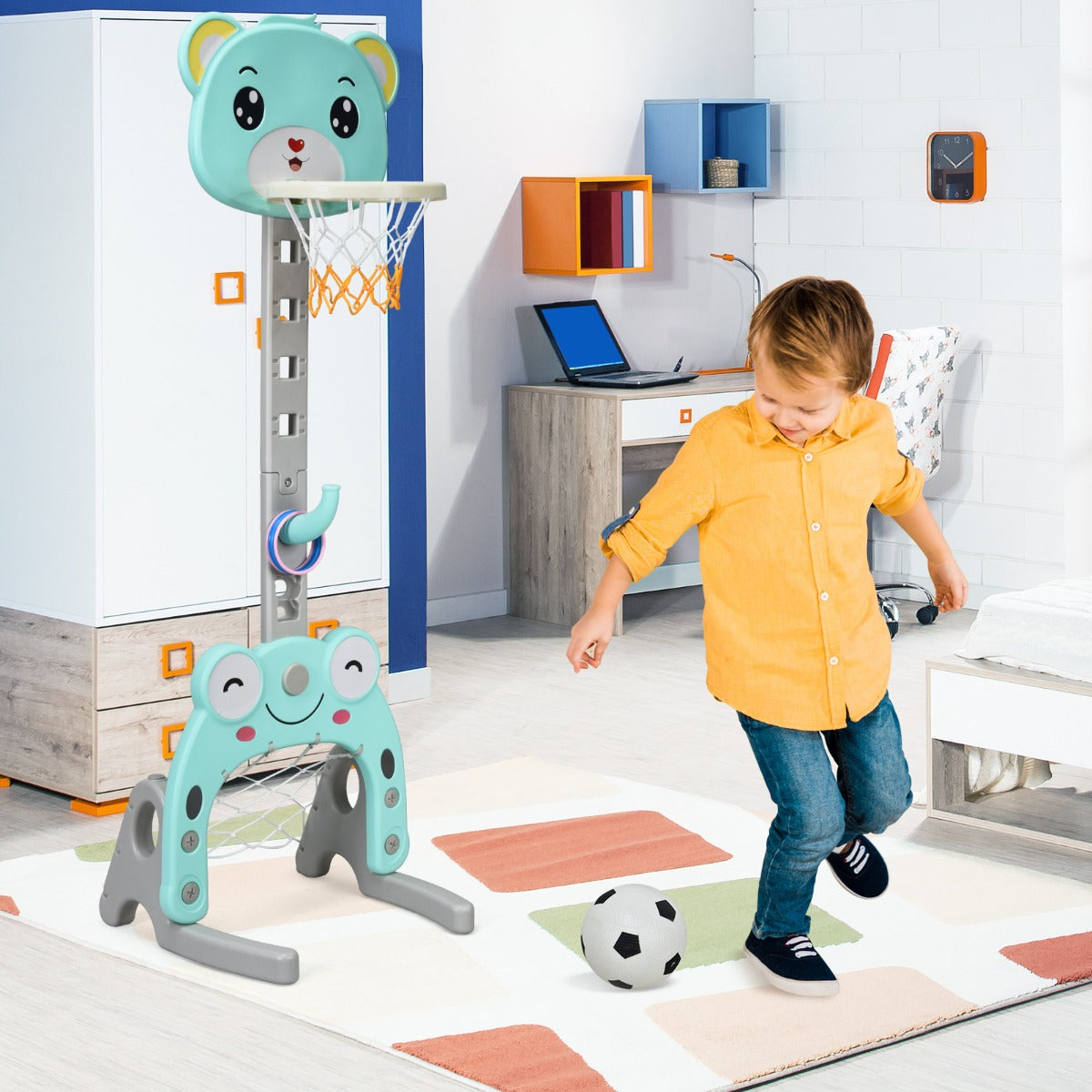 3 IN 1 Kids Basketball Hoop and Stand Set-Green