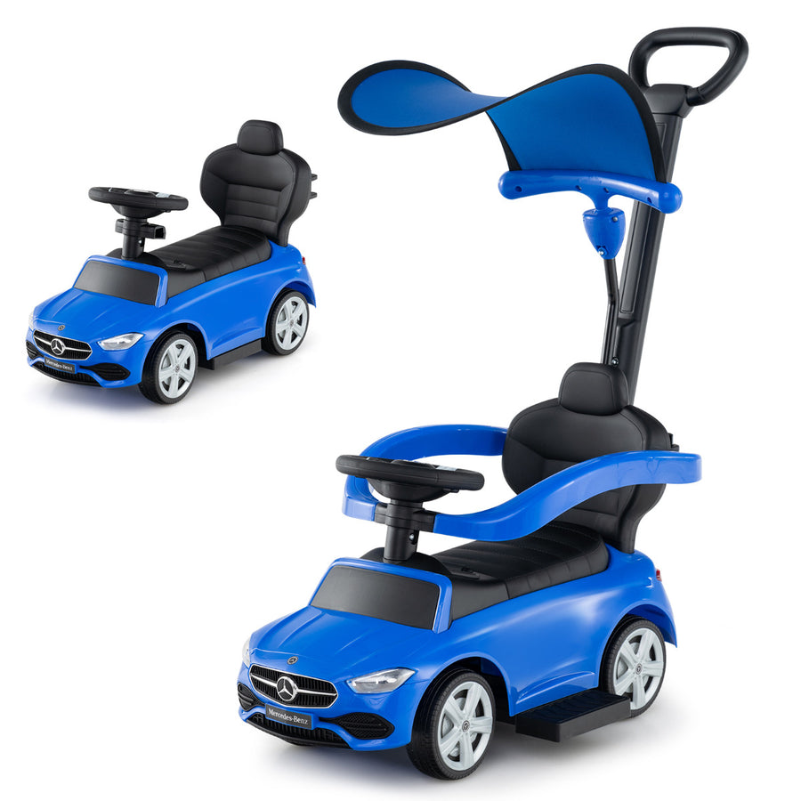 3-in-1 Ride on Push Car with Adjustable Canopy and Steering Push Bar-Navy