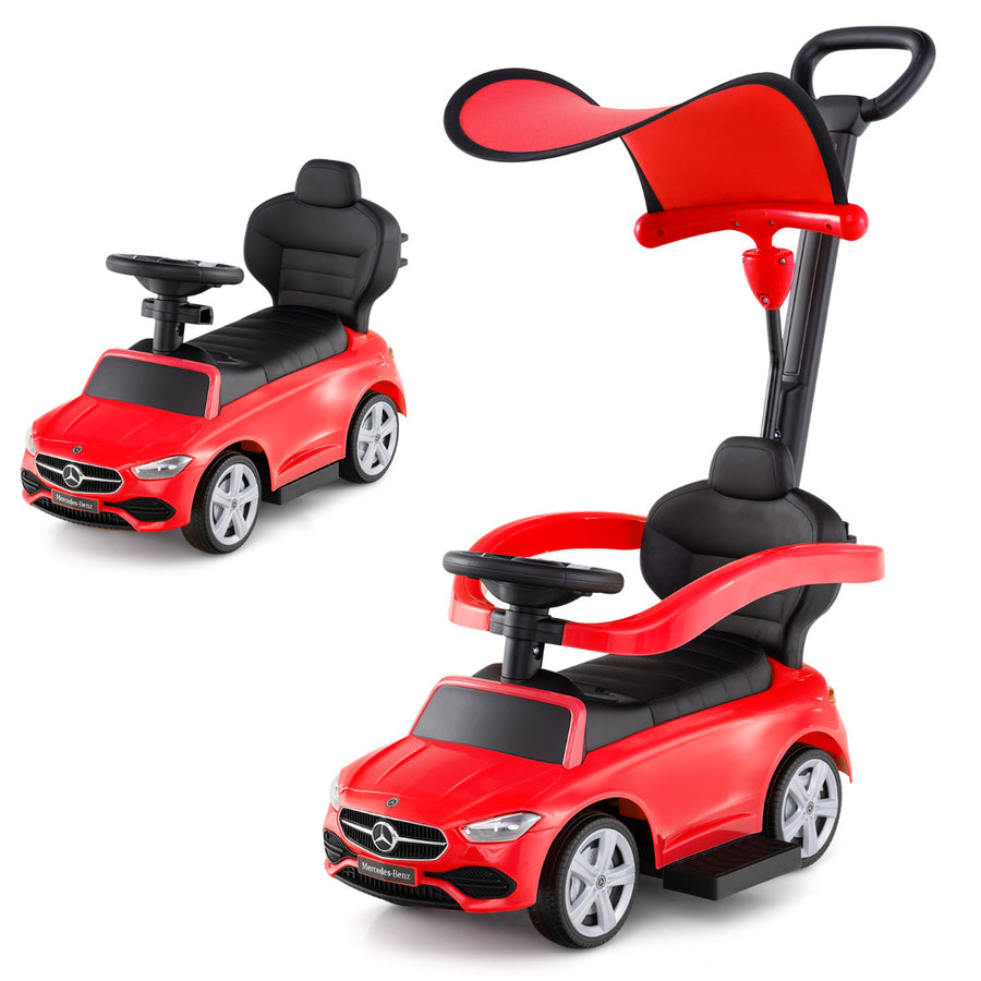 3-in-1 Ride on Push Car with Adjustable Canopy and Steering Push Bar-Red
