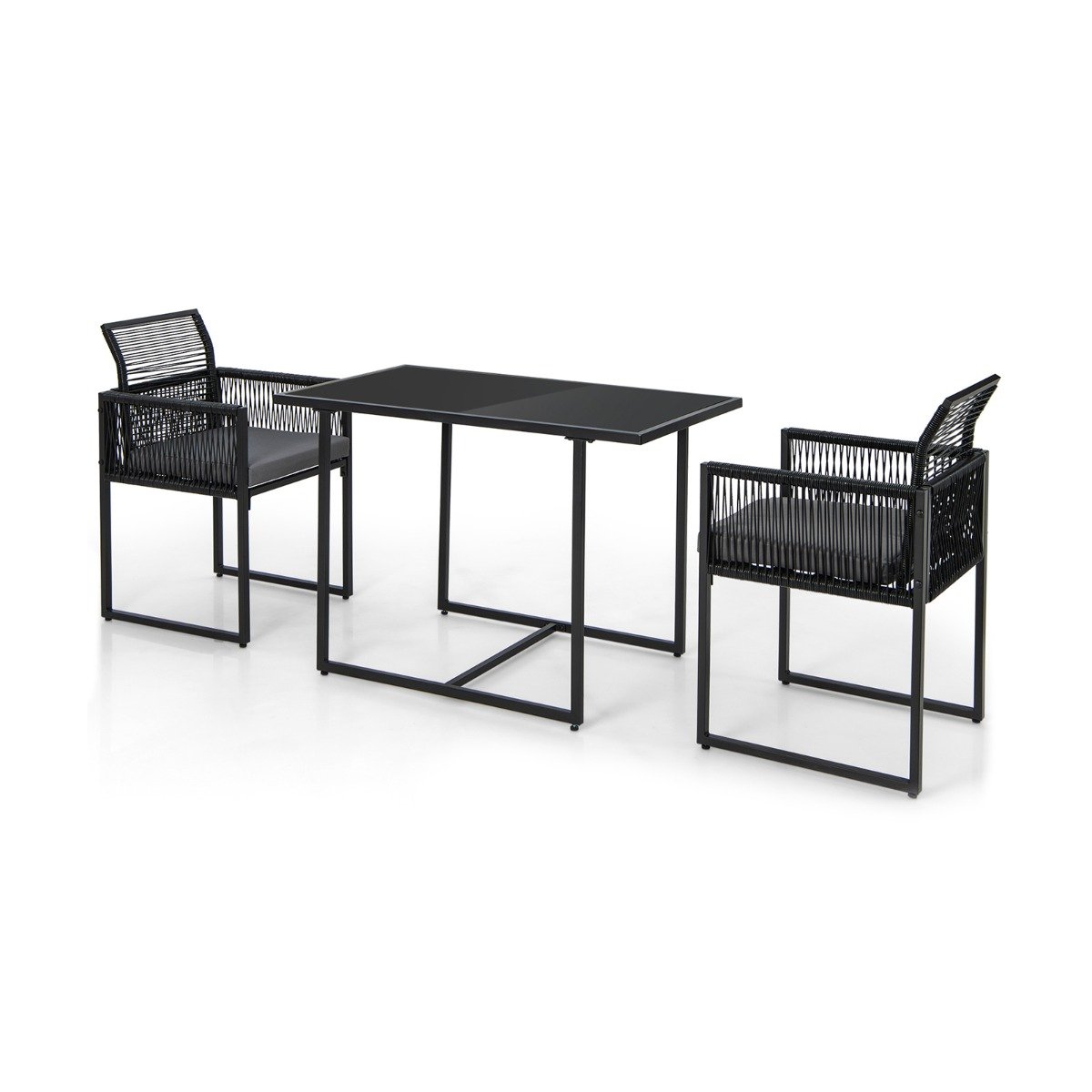 3 Pieces Space-Saving Patio Rattan Outdoor Dining Set-Black