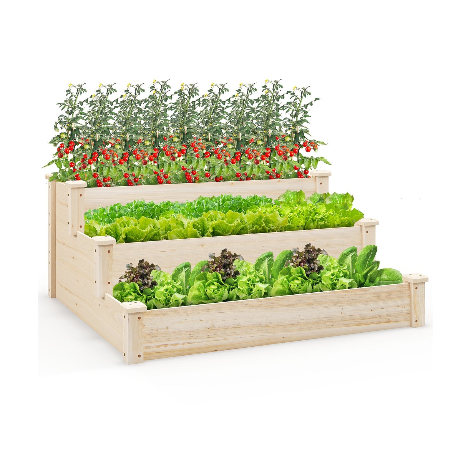 3-tier Fir Wood Raised Garden Bed with Open-ended Base