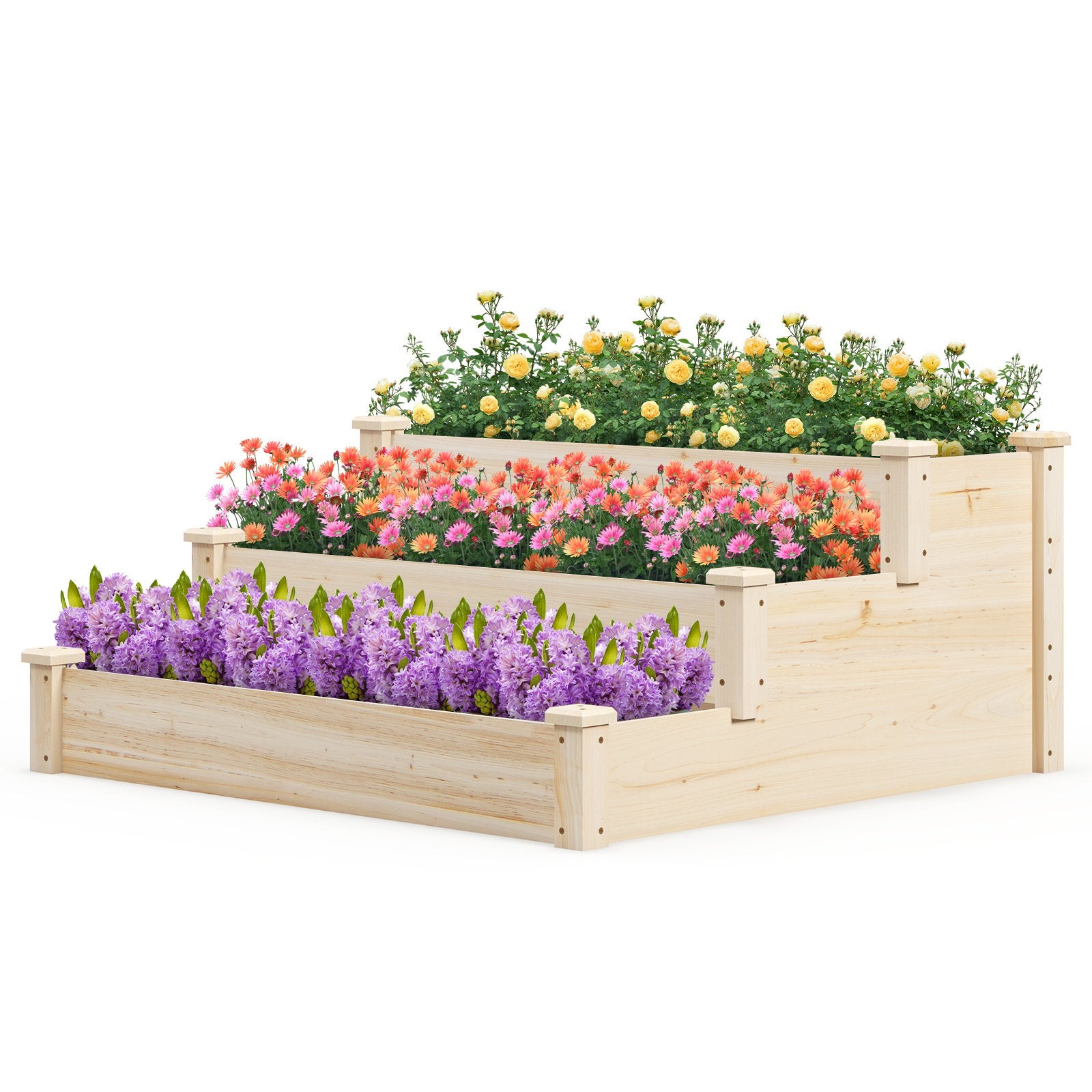 3-tier Fir Wood Raised Garden Bed with Open-ended Base