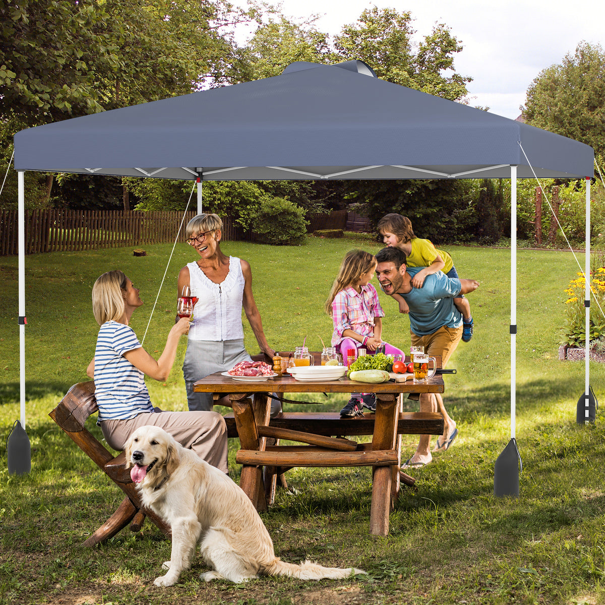 3 x 3 m Pop up Canopy Tent with 1 Sidewall Wheeled Bag-Grey
