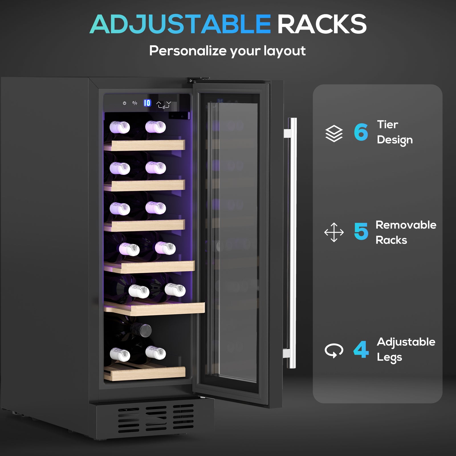 HOMCOM 19 Bottle 5-18℃ Wooden Rack Wine Fridge - Black