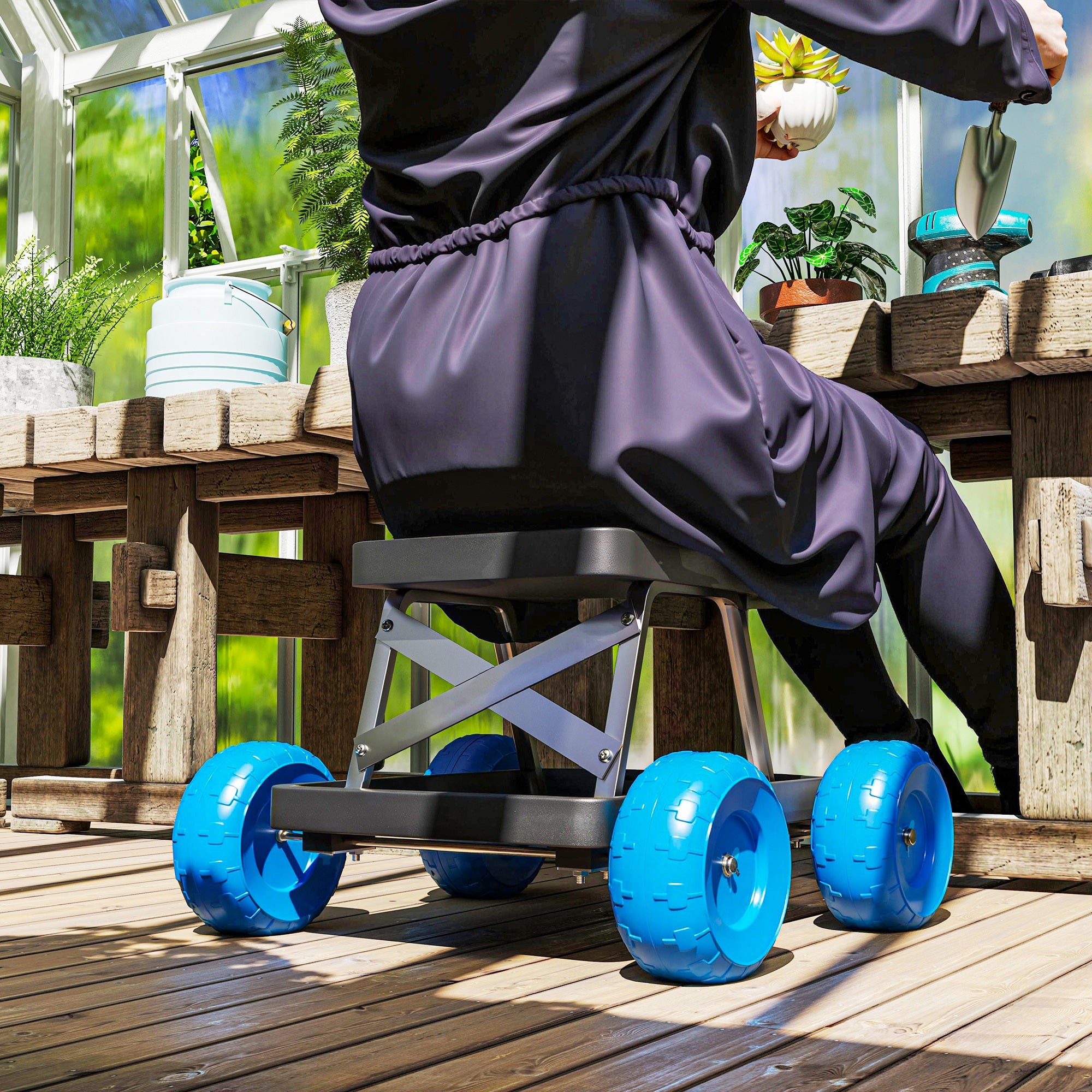Outsunny Garden Storage Cart, with Top Seat - Blue