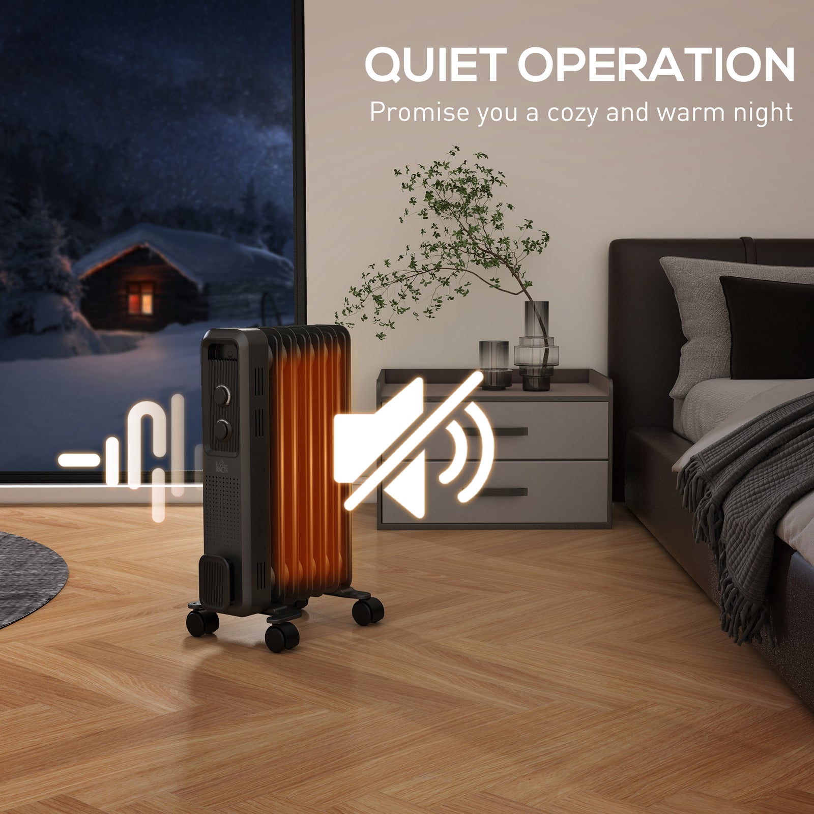 HOMCOM 1500W Oil Filled Radiator, Portable Electric Heater with 3 Heat Settings, Safety Cut-Off and Wheels, Grey
