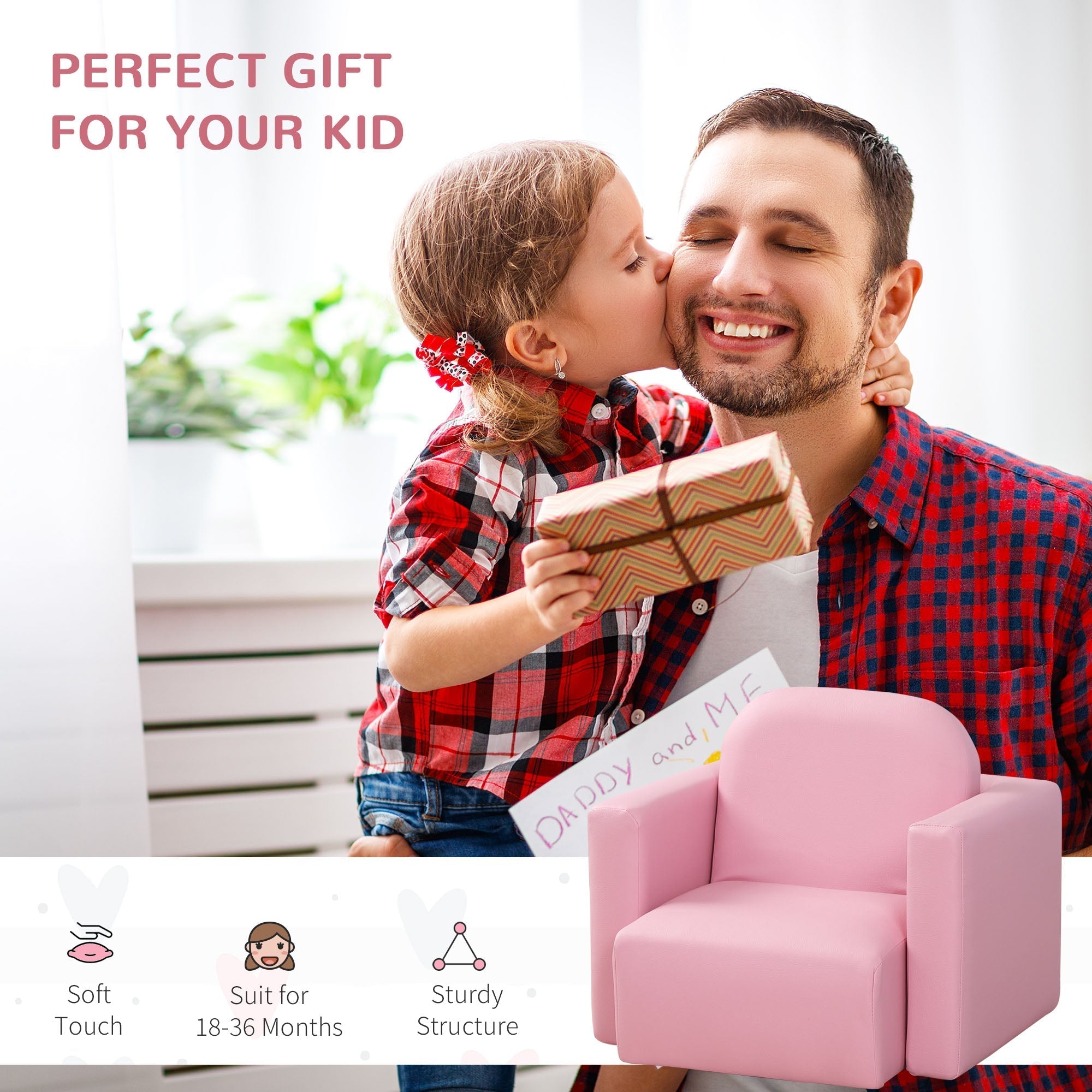 HOMCOM 2 In 1 Toddler Sofa Chair, 48 x 44 x 41 cm, for Game Relax Playroom, Pink