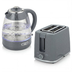 HOMCOM Kettle and Toaster Set, 1.7L 3000W Rapid Kettle with Limescale Filter, 2 Slice Toaster with 7 Browning Controls, Grey