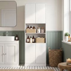 HOMCOM 170 cm Kitchen Pantry Cabinet, Freestanding Storage Cabinet with Soft-Close Hinges, White Wood Effect