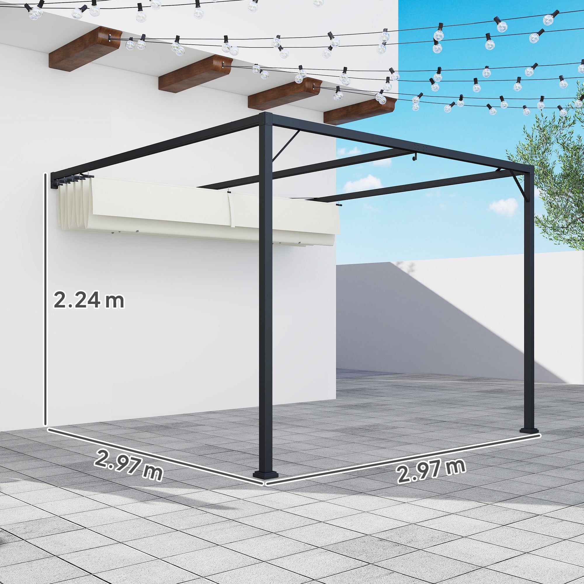 Outsunny 3 x 3 m Pergola, with Sliding Canopy - Cream White