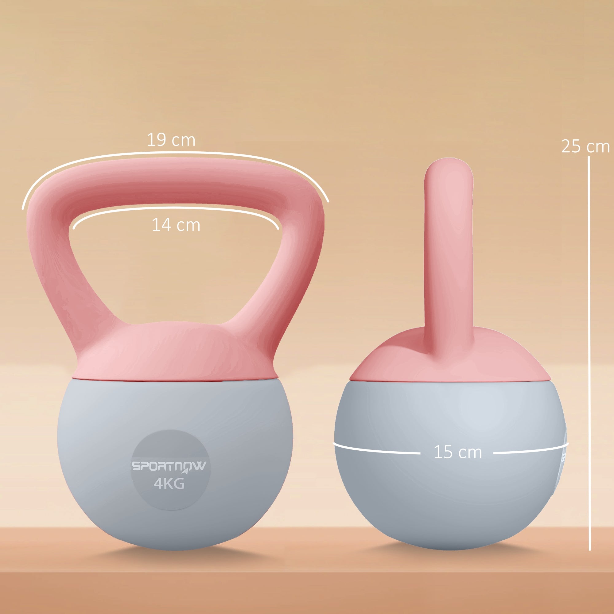 SPORTNOW 4KG Soft Kettlebell, Kettlebell with Non-Slip Handle for Home Gym, Weight Lifting, Strength Training, Pink/Grey